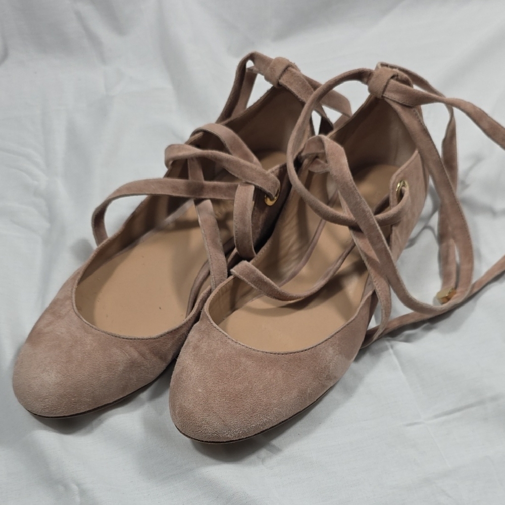 Diane Von Furstenberg Blush Suede Lace-Up Ballet Flats - Picture 3 of 8